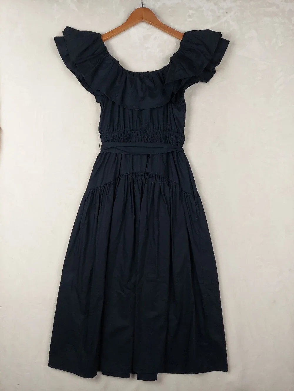 Ulla Johnson Amira Ruffle Poplin Midi Dress Black Spring Summer 2022 Sz 00 - Picture 4 of 11